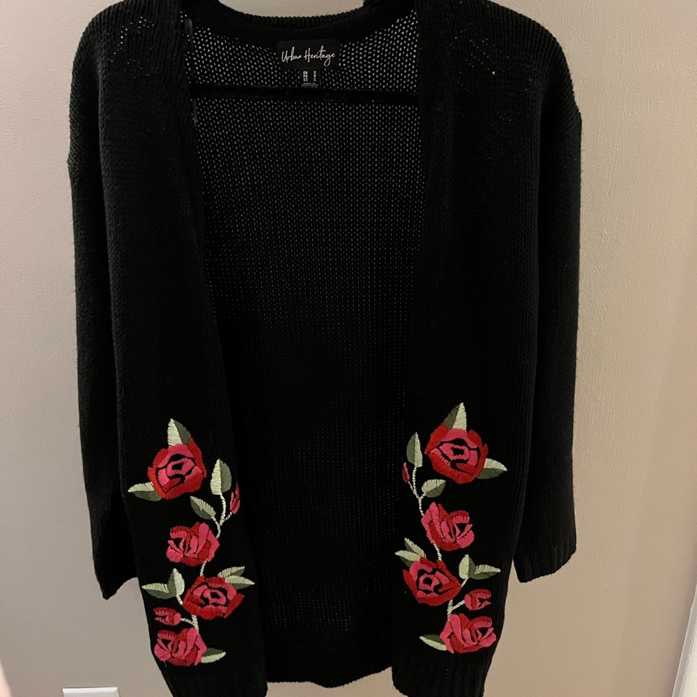 Brand New Black Cardigan with Rose Detail